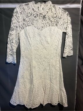 Chi Chi London White Lace Long Sleeve Fit & Flare Dress